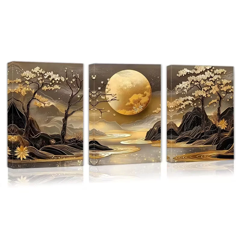 

Triptych Diamond Art Mosaic Golden Sunset Mountain Scenery Diamond Painting Pictures Of Rhinestones DIY Embroidery Cross Stitch