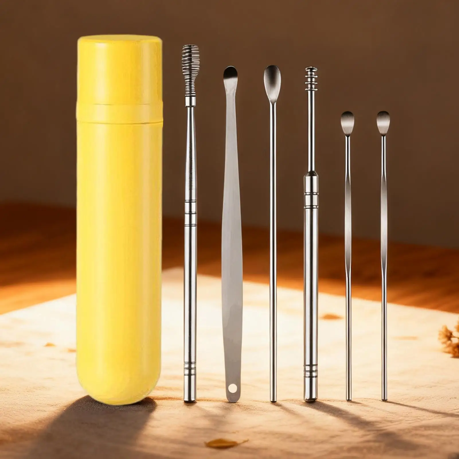 6pcs/Set Ear Wax Removal Ergonomic Handle Long Earwax Picker Ear Pick Earwax Removal Tools Earpick Sticks Curette Ear Pick Clean