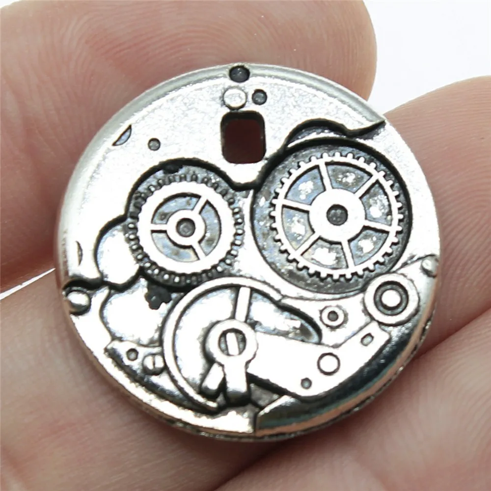 WYSIWYG 4pcs 25x25mm 2 Colors Gear Steampunk Charms Pendant For DIY Jewelry Making Handmade Jewelry Craft Findings