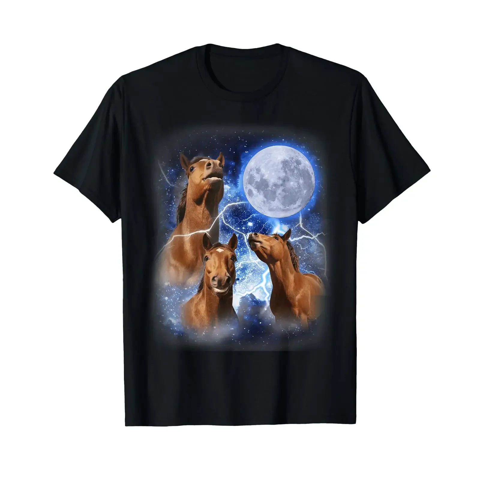 3 Horses Moon Howl at the Majestic Equestrian Mountain T Shirt vintage Washed Unisex graphic Stylish Casual Slightly