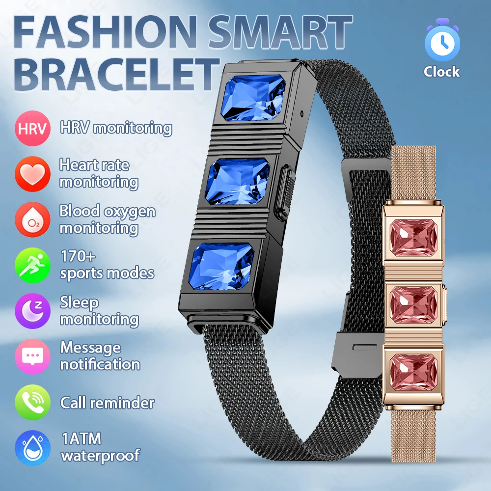 

LIGE модный смарт-браслет со стразами, трекер здоровья, монитор сердечного ритма сна, спортивный браслет, умные часы, водонепроницаемые для Android iOS