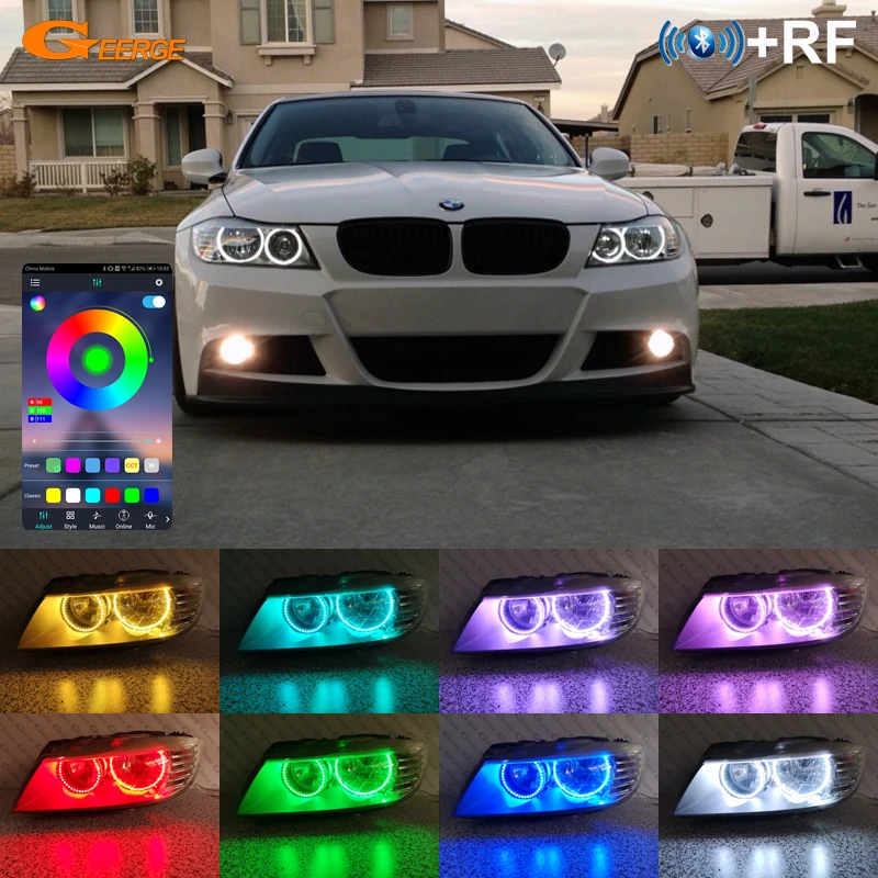 

Geerge для BMW 3 серии E90 E91 LCI 2009 2010 2011 2012 RF Remote Bluetooth APP Многоцветный RGB светодиодный комплект Angel Eyes Halo Rings