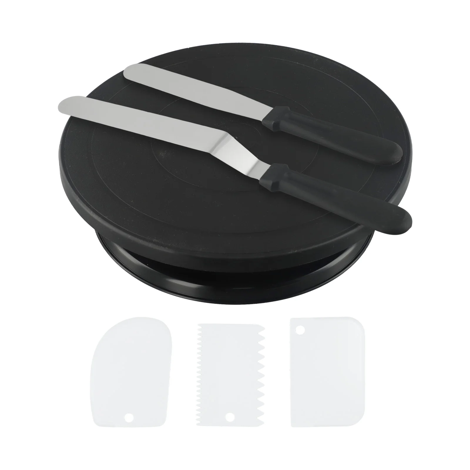 Cake Turntable 360-degree Rotating Turntable Black Turntable With Straight Spatulas Scrapers Kitchen Baking Tools Accessories