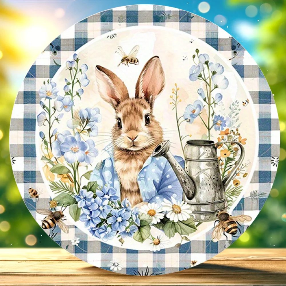 1 Piece 8X8 Inch Wooden Peter Rabbit Wreath Sign with Flower Element Decoration: Perfect for Home, Coffee Shop and Restaurant