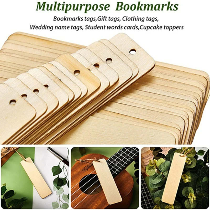 Wooden Blank Bookmarks DIY Unfinished Wooden Hanging Tag Holes And Rope, Wedding Birthday Decorations