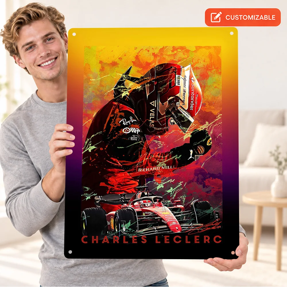 Charles Leclerc Printed Poster Personalized Aluminum Metal Sign Photo Collage Wall Art For Home Office Racing Enthusiast Gift