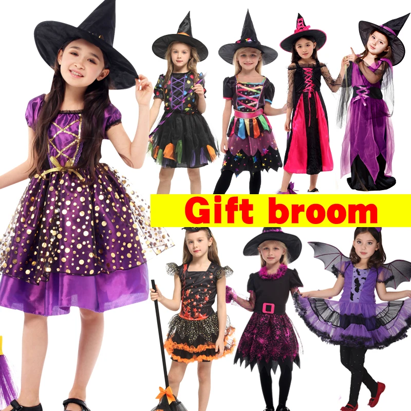 

Children Witch Costume Girls Wizard Dress Kids Pumpkin Clothes Baby Party Cosplay Outfit 2-15T