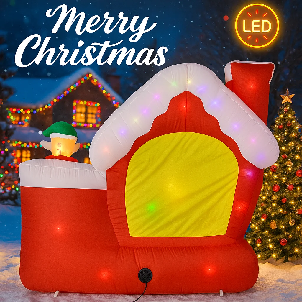 7FT في الهواء الطلق عطلة زينة عيد الميلاد نفخ منزل سانتا قزم اللعب مع أضواء LED عيد الميلاد ساحة ديكور لوازم زخرفة المنزل