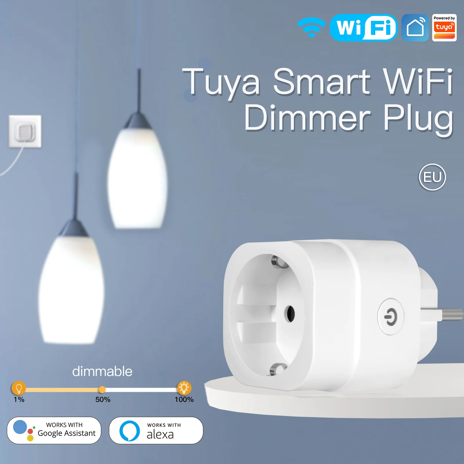 Tuya WiFi Smart Home Dimming Plug App Timing Voice Remote Control Dimming Smart Socket Eu Us Uk Standard Multi-function Socket