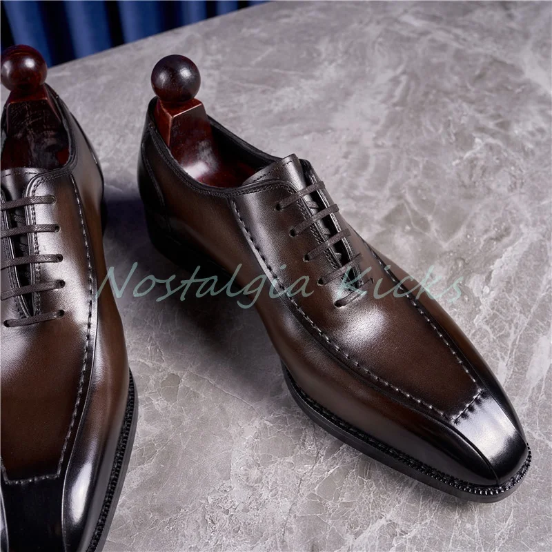 

Men's Classic Brown Lace Up Oxford Handmade Shoes Stitched Detail High Quality Genuine Leather Dress Shoes Man Formal Shoes