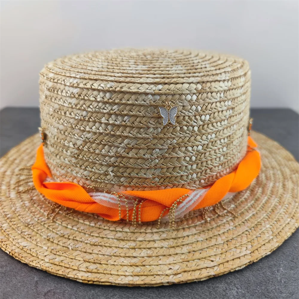 Fashion Butterfly sun hats handmade Brain women straw cap beach big brim hat casual girls summer cap