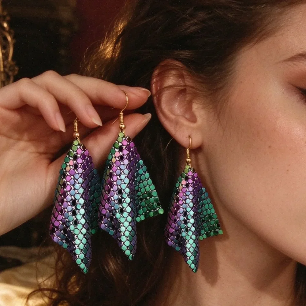 Women Small Checkered Tassel Drop Earrings Long Dangle Stud Earrings Bridal Evening Party Fashion Jewelry Accessories