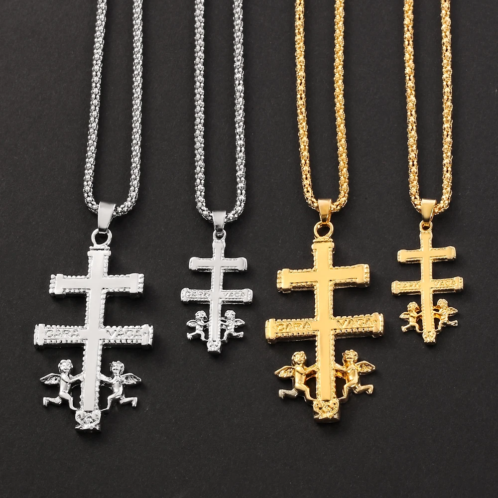 Hip Hop Personality Cross Guardian Angel Necklace Creative Fashion Pendant Jewelry Accessory Gift for Women And Men