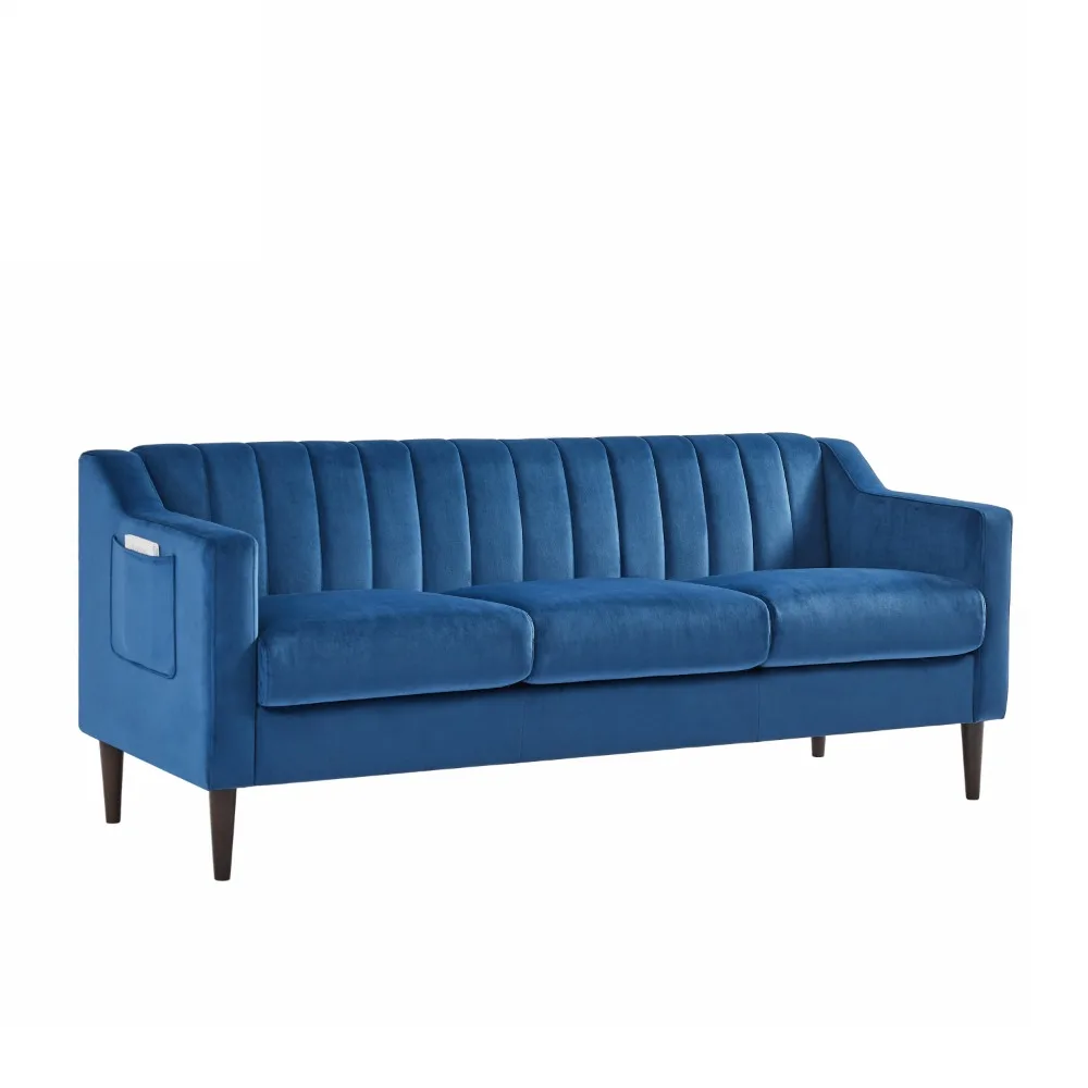 Modern Chesterfield Sofa Comfortable Velvet 3 Seat Sofa Wooden Frame Living Room Bedroom Office Sofa Blue