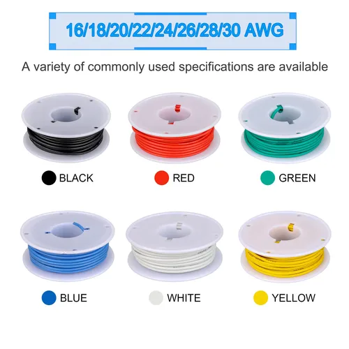 Imagen 2 del producto 16 18 20 22 24 26 28 30 AWG Cable eléctrico de silicona Flexible 6 colores 22 AWG 300V Cable aislado de conexión de cobre estañado trenzado