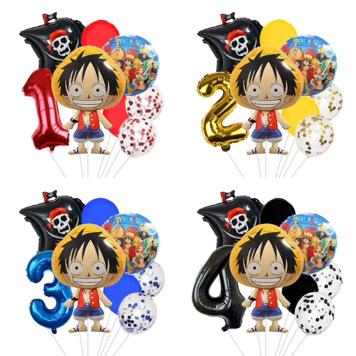 One Piece Themen-Ballons Anime-Charakter-Muster Ballon-Deko-Set für Geburtstagsfeier Themenparty Festlich