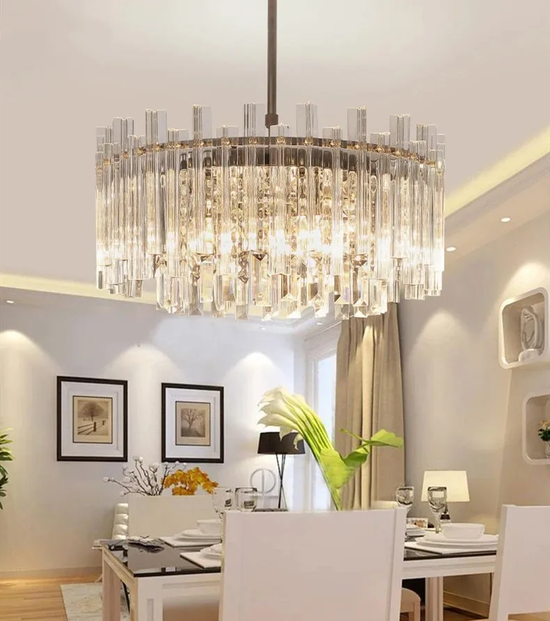 Modern Crystal Chandelier Living Room Bedroom Luxury Hanging Light Fixture Round Chrome Home Decor Led Crystal Ceiling Light