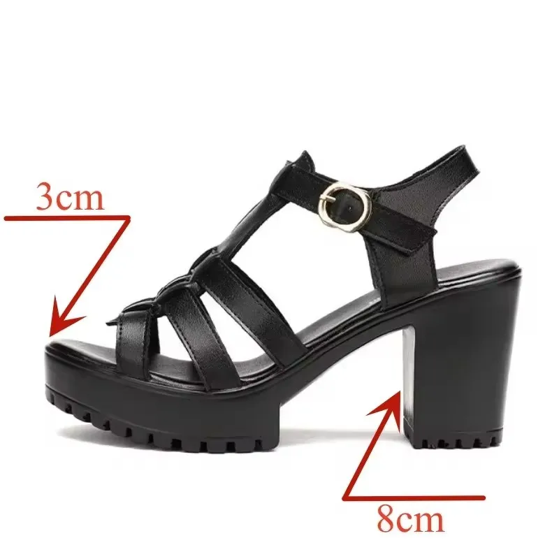 High quality summer leather sandals for women 8cm high heel 2024 size 32 33 42 43 platform open toe elegant shoe black red white