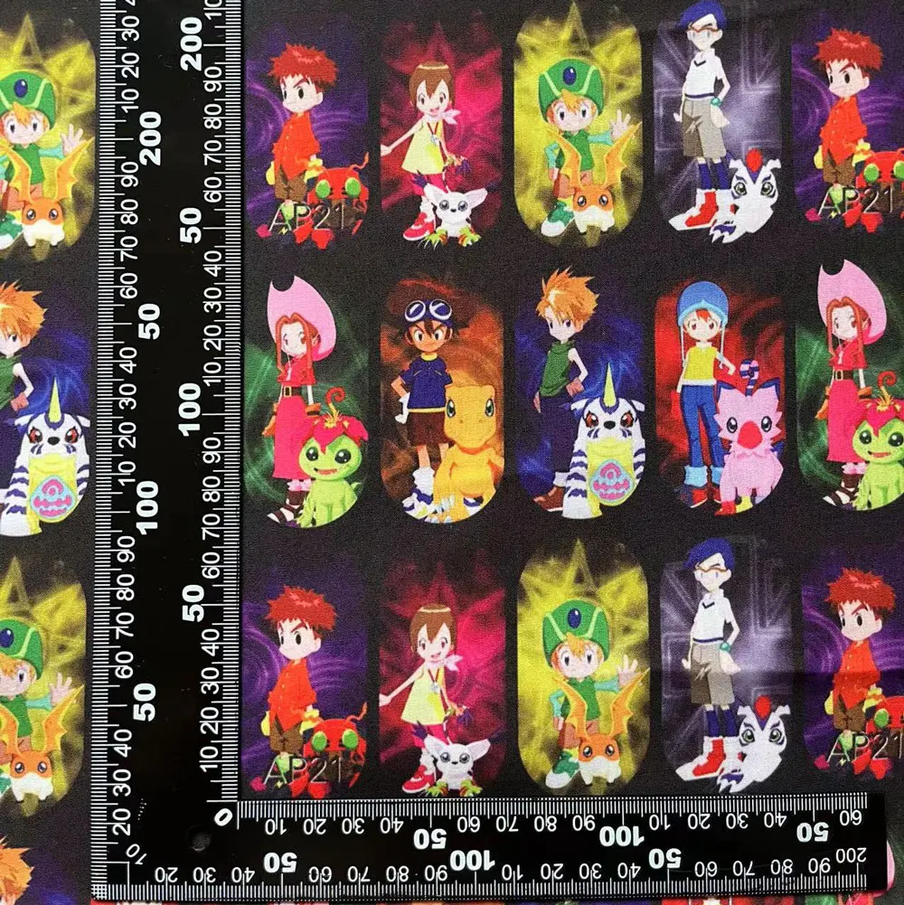 Digimon Cartoon tessuto 140cm cucito a mano Patchwork Quilting Baby Dress Home Sheet tessuto stampato tessuto cucito tessuto per bambini