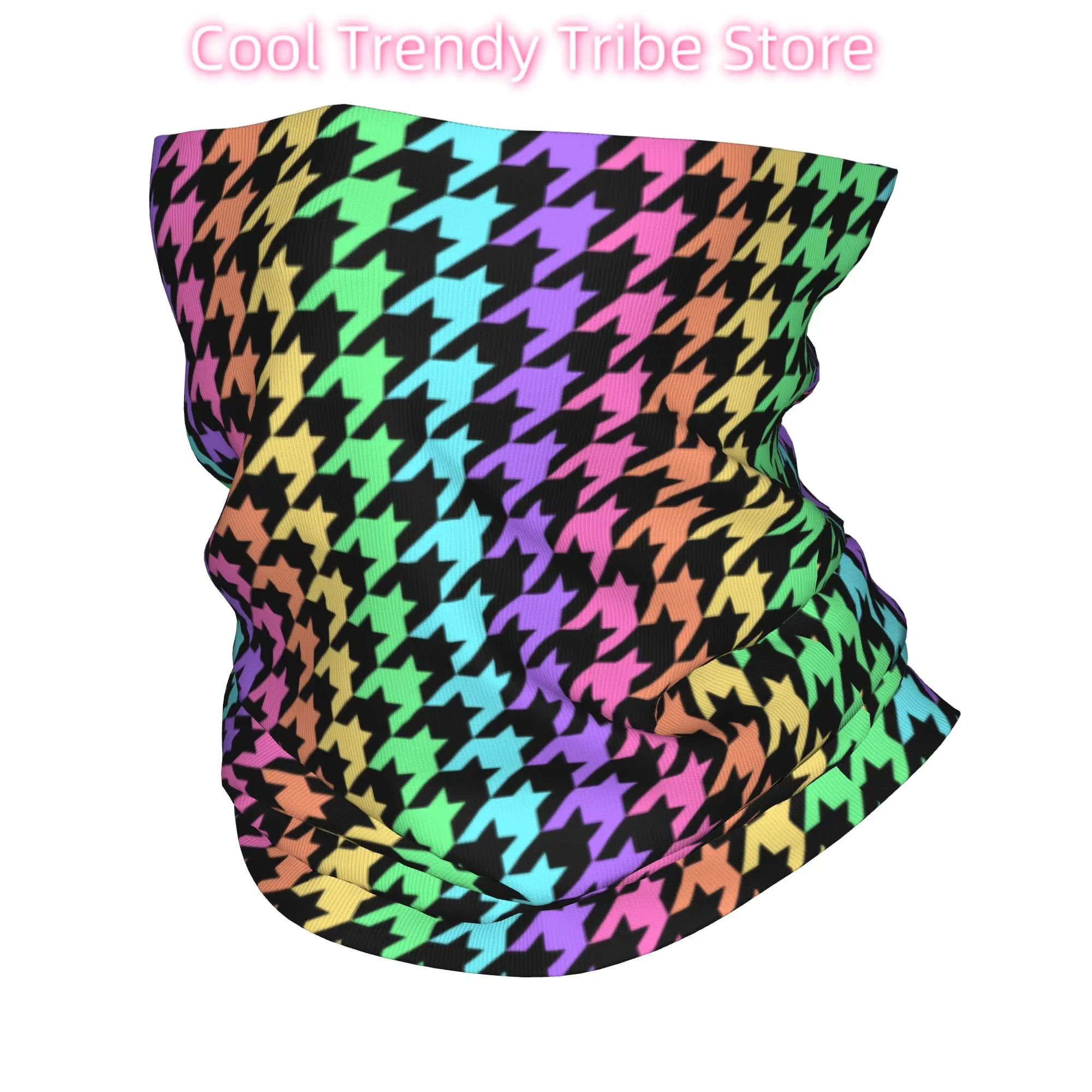 Pastel Rainbow Houndstooth Bandana Winter Neck Warmer Men Windproof Wrap Face Scarf for Ski Classic Dogstooth Gaiter Headband