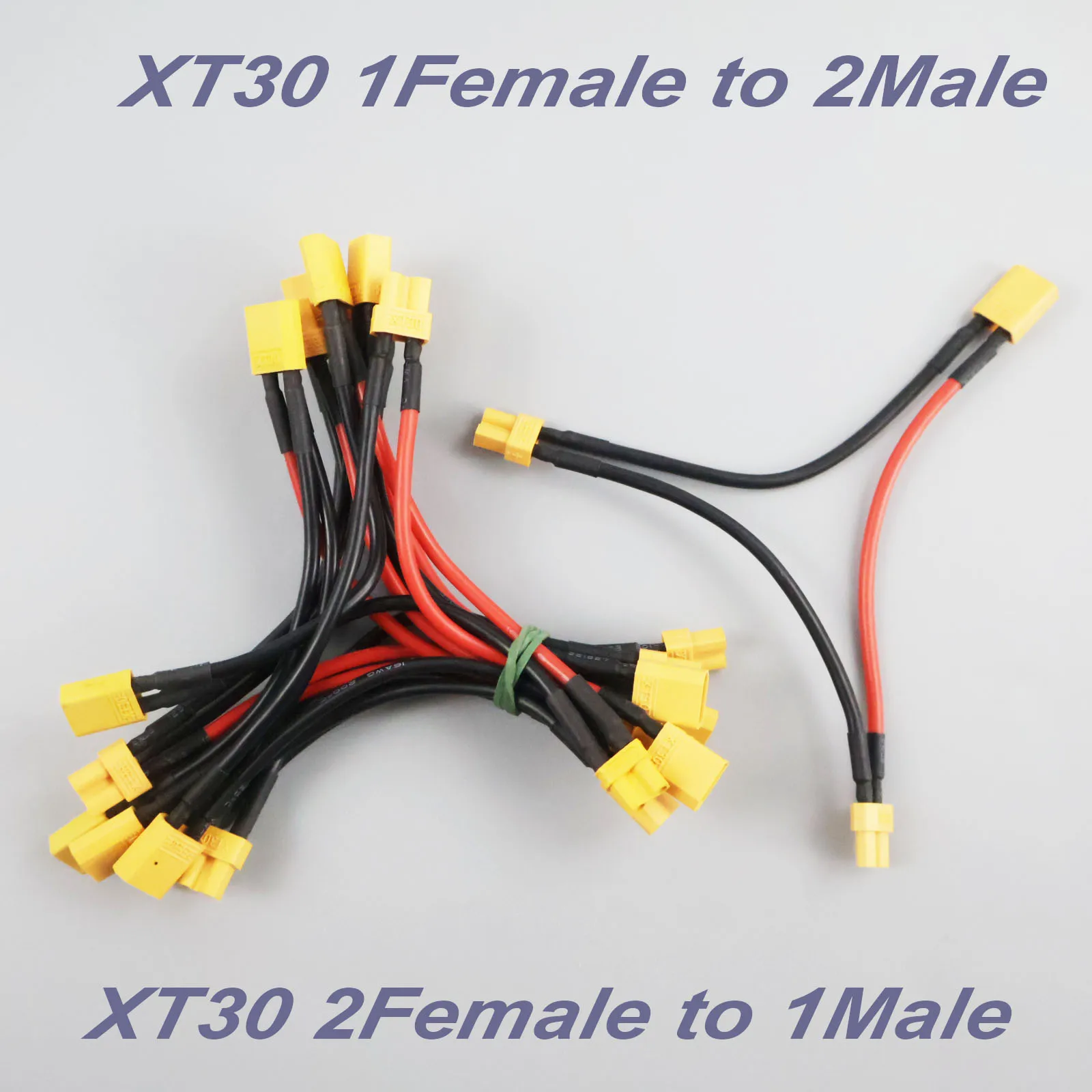 XT30 Series Connector Cable 1Female to 2Male /1Male to 2Female 16AWG 10CM XT30 Plug Adapter for RC Lipo Battery Connection Cable