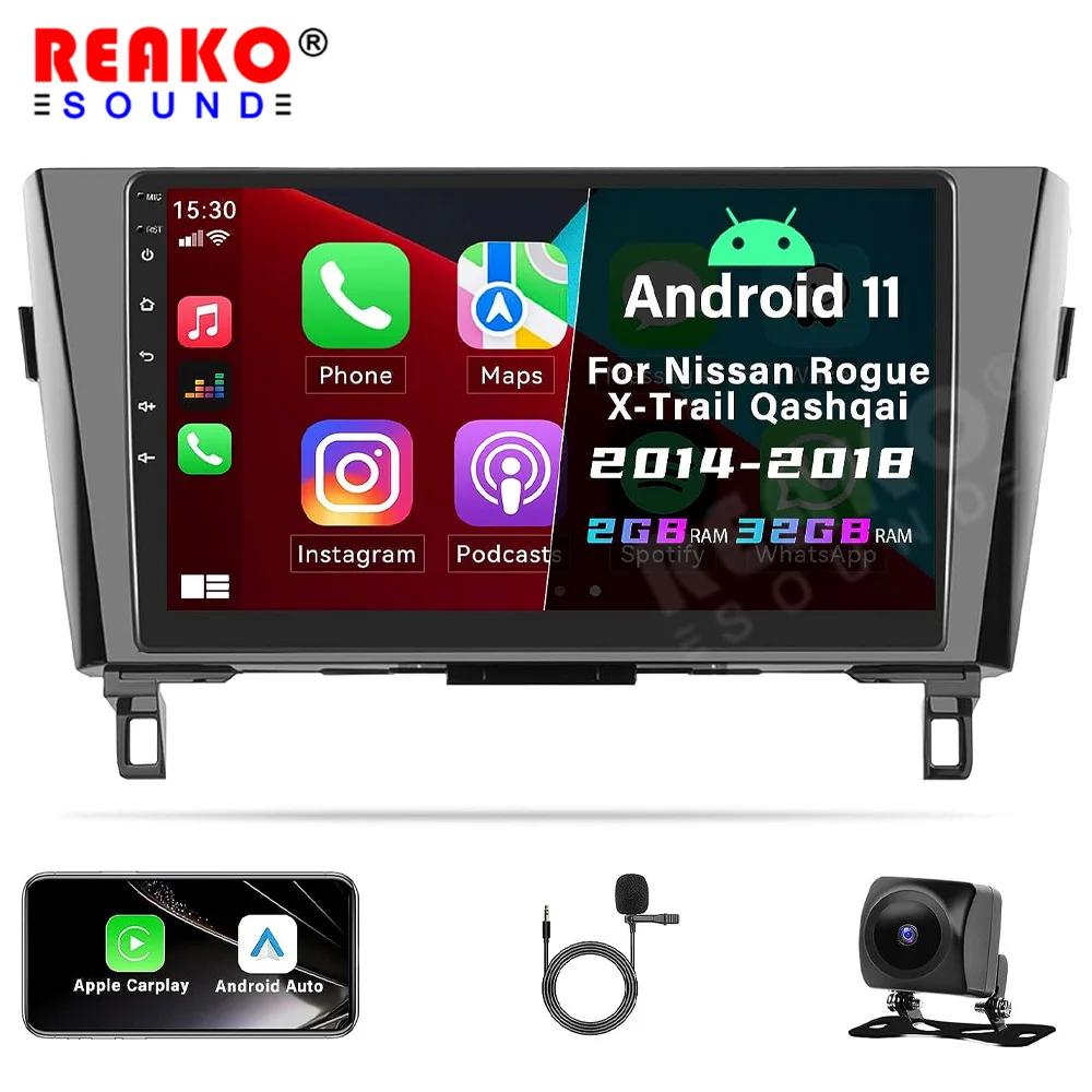 

REAKOSOUND Android 12 Car Radio For Nissan Rogue X-Trail X Trail 3 T32 2013 - 2017 Qashqai 2 J11 Multimedia Player Carplay Auto