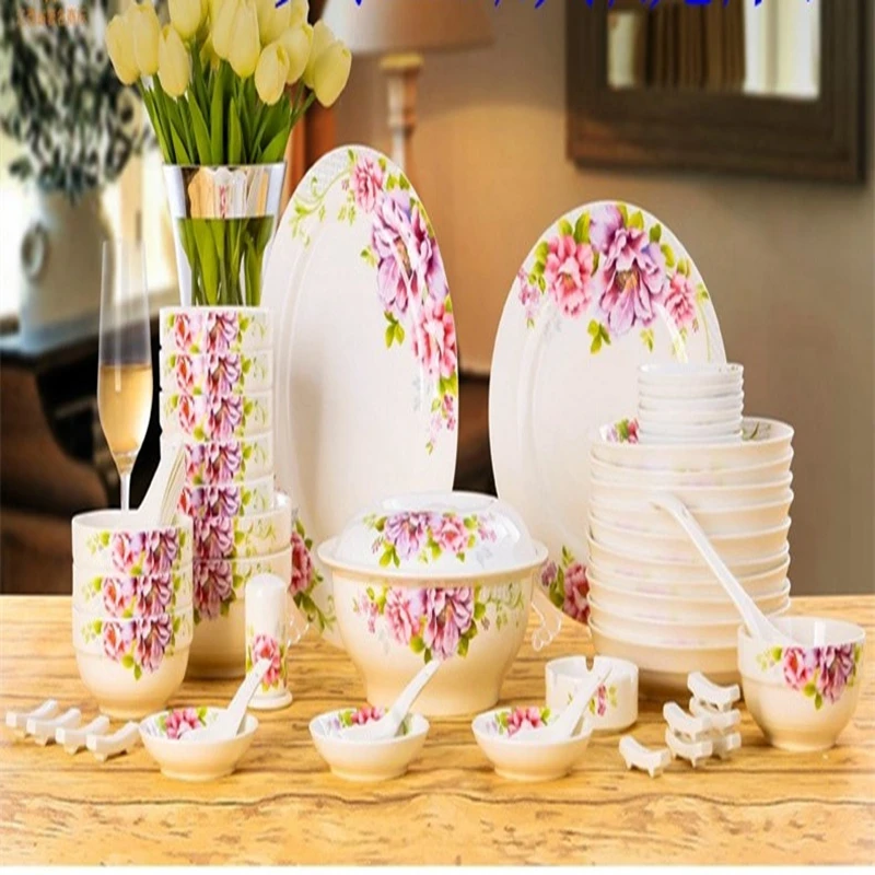 Bone china tableware 56 pieces a set Korean creative dishes dishes wedding gifts