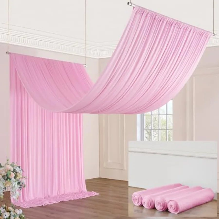 

20ft×20ft baby pink ceiling drapes for weddings and parties, silk, wrinkle-free, easy to drape and hang, 4 panels 5×20ft long f