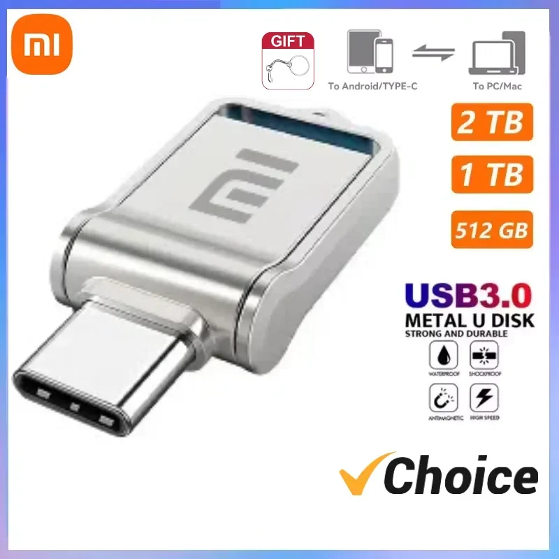 

XIAOMI 2TB Metal Pendrive 2 IN 1 OTG 1TB USB Flash Drive USB 3.1 512gb 1TB Pen Drives Memory Stick Type C Adapter Gifts New