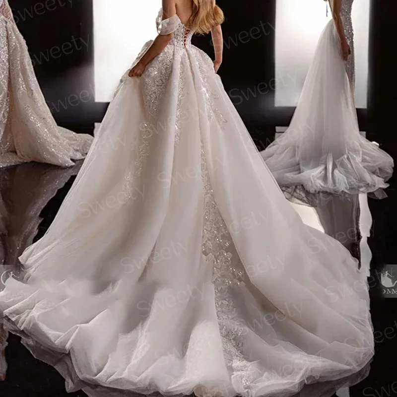 Elegantes Hochzeitskleid aus Organza mit Stickerei, Spitze, A-Linie, Ballkleid, ärmellos, U-Boot-Ausschnitt, Brautkleid mit Schnürung, Vestido De Novia