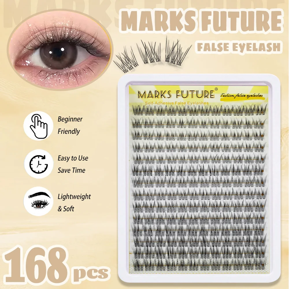 168 Stück Lazy Mermaid Tail Falsche Wimpern, natürlich gekreuzte Cluster-Struktur, langanhaltende Wimpernkrümmung, anfängerfreundlich, weich und leicht, geeignet für den täglichen Gebrauch – Detail 2