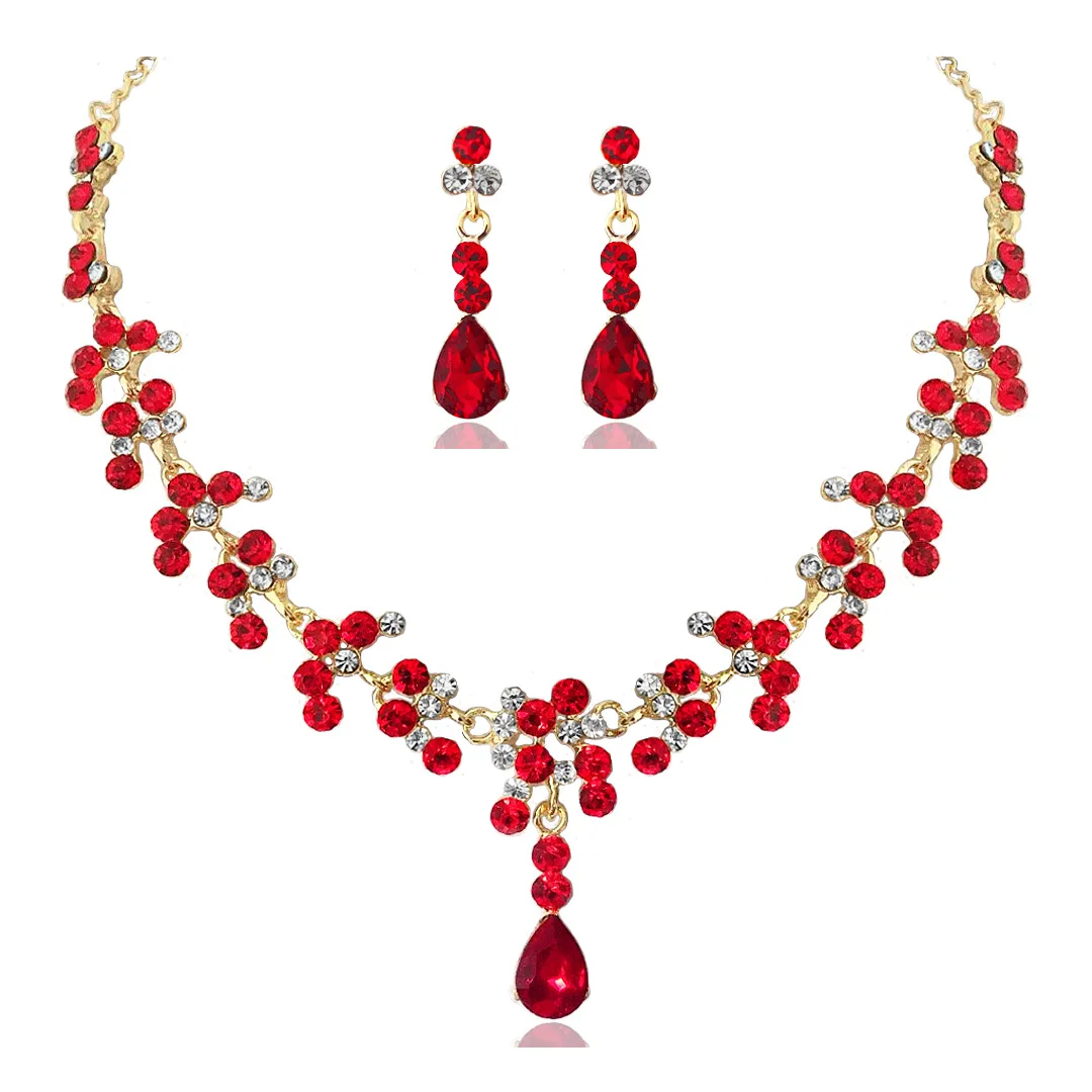 3 pieces of women\'s fashion trend claw chain series red water drop earrings with necklace jewelry set, banquet and party accesso