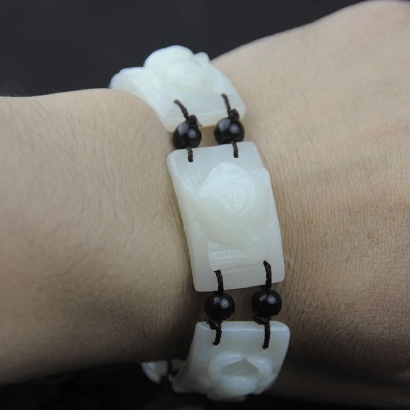 Hotan White Jade Handmade Five-Toxins Bracelet Men Women, Fashionable and Versatile