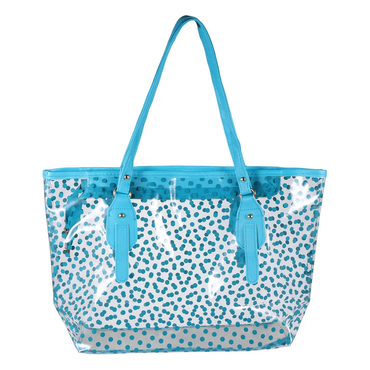

1 шт., водонепроницаемая пляжная сумка с круглым точечным узором, женская сумка из ПВХ, модная синяя повседневная летняя пляжная сумка для путешествий