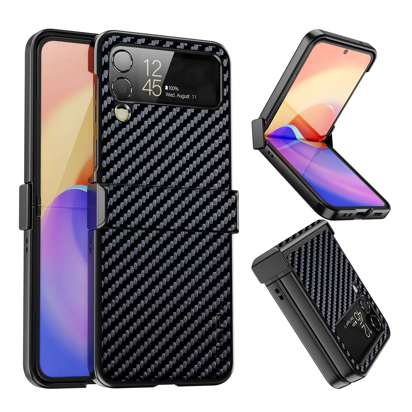 Carbon Fibre Shockproof Slim Case for Samsung Galaxy Z Flip 4 5G Z Flip4 Non-Slip Full Body Protective Phone Case Funda