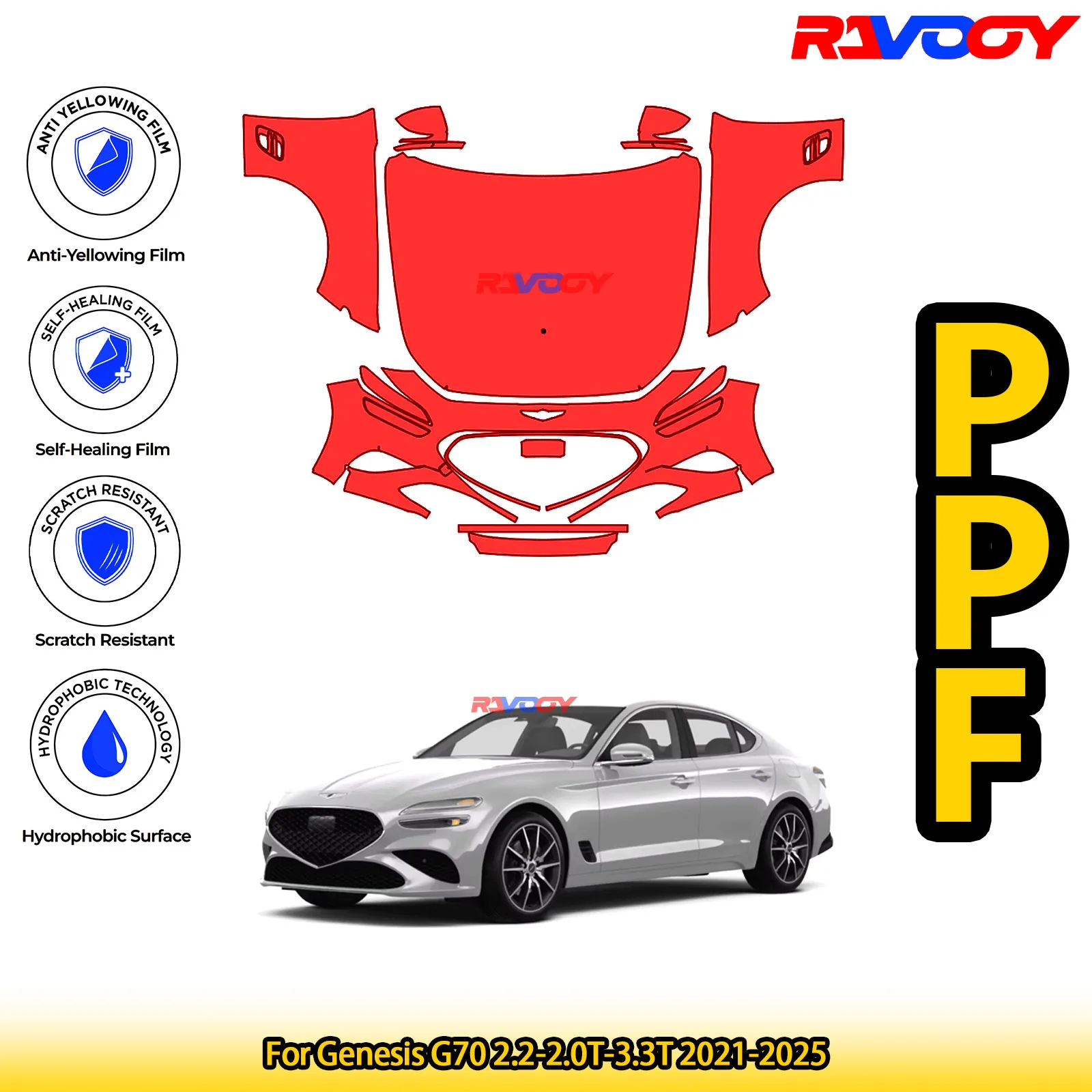 

For Genesis G70 2.2-2.0T-3.3T 2021-2025 Glossy Matte Black Precut front PPF Kit Paint Protection Film