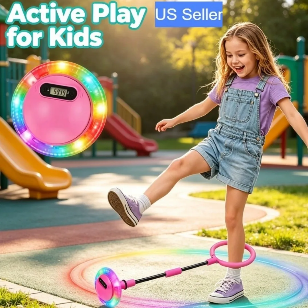 1 Pack, Random Color (Pink or Purple) Foldable LED Flashing Ankle Skip Ball with Counter for Kids Adults Portable Skip It Jump Rope Toy Outdoor Sports Exercise Game Children Christmas Birthday Gift