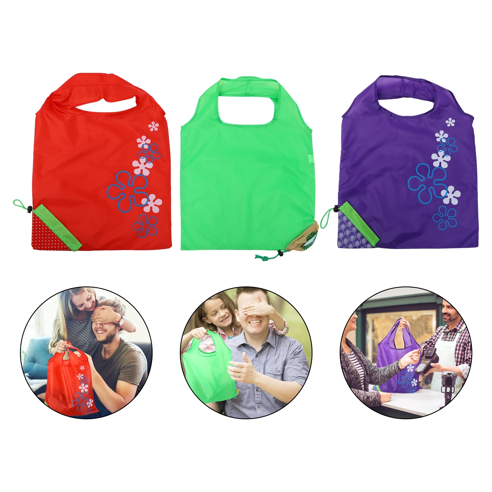 

6Pcs Creative Folding Fruit Bags Strong Washable Nylon Reusable Shopping Bags for Take Out Gift Retail Carrier