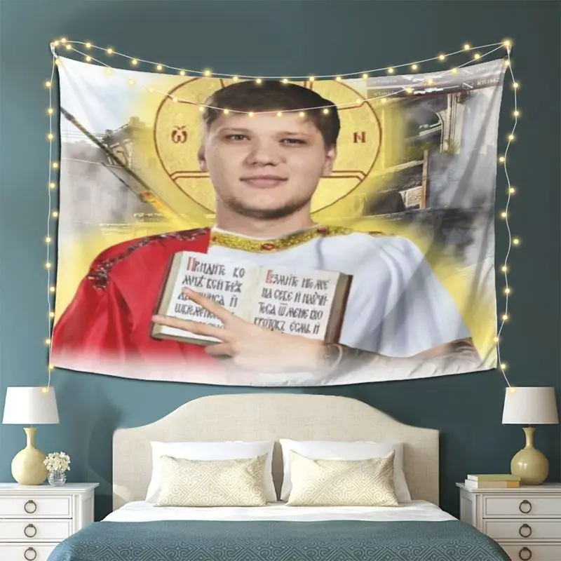 VIKAMA S1mple “Saints” Meme Tapestry, Fun Portrait Wall Hanging, Gaming Room Decor, Bedroom Wall Decor