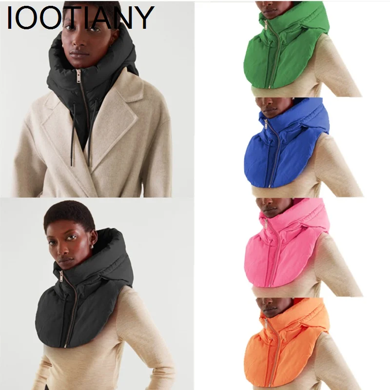 Ring Scarf Neck Zippper Drawstring Coat Scarf Women Men Balaclava Hats Warm Short Waistcoat Winter Ultralight Down Hooded Hats