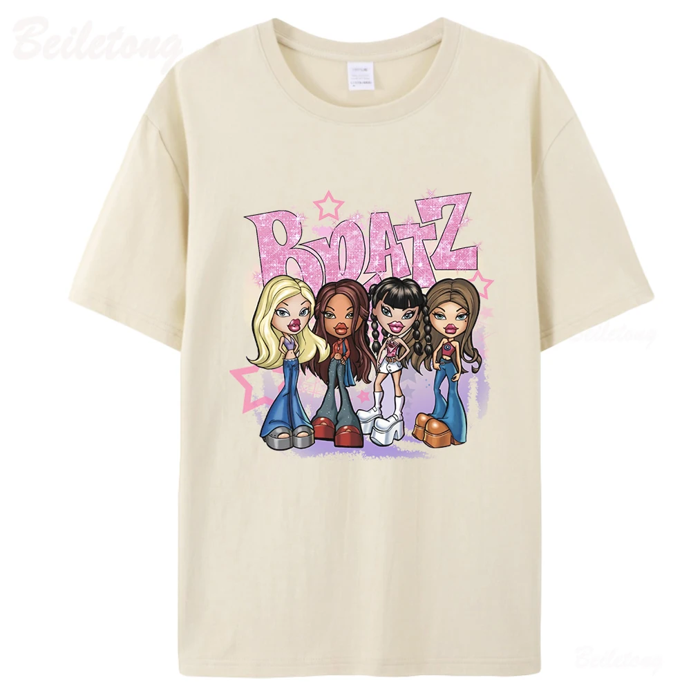 Bratz Y2k T Shirt Women 2000 Cartoon Print Harajuku 100% Cotton Pink Tops 2022 Summer Girls Fashion Short Sleeved Tees Aesthetic