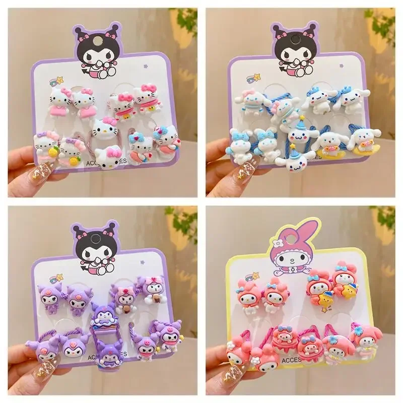 10PCS Sanrio Hello Kitty Hair Rope Suit Miniso Anime Cartoon Cute Kuromi Cinnamoroll Hair Accessories Fashion Girl Holiday Gifts