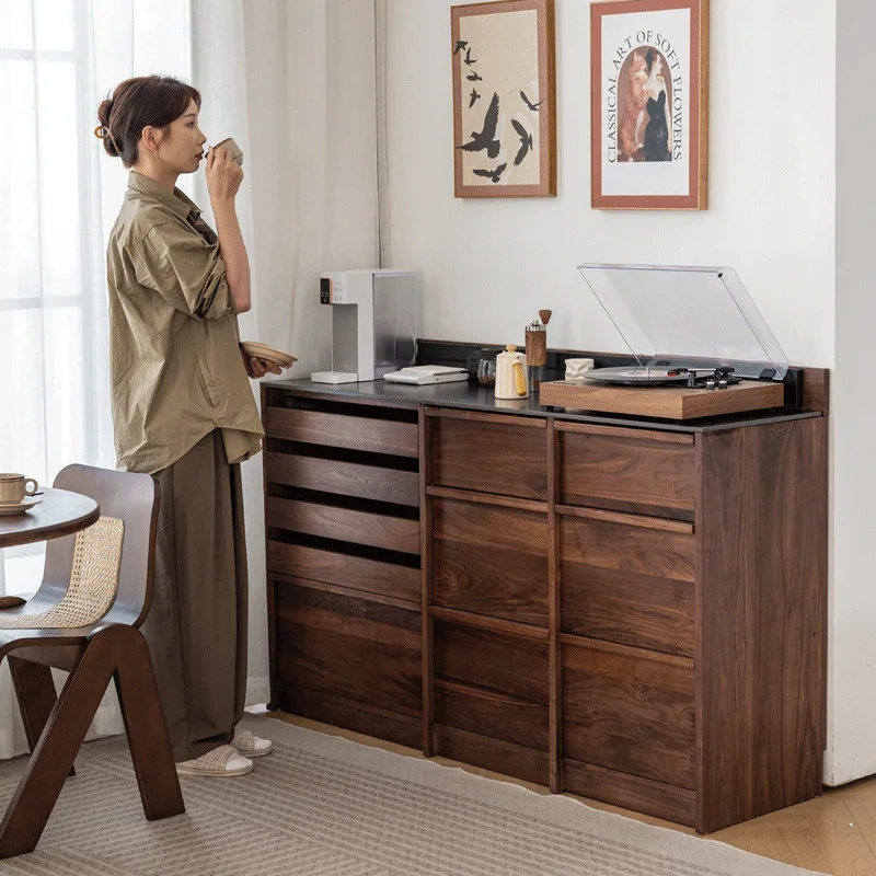 Edge Cabinet Black Walnut Furniture Solid Wood Retro Coffee Cabinet Bone Line Edge Storage Cabinet Locker