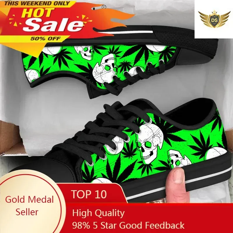 

Classic Green Skull Head Pattern New Fashion Women Plimsolls Outdoor Casual Lace Up Canvas Shoes Dropshipping