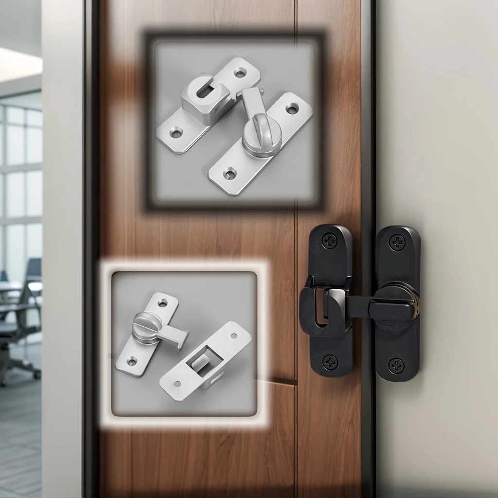 1Pc Heavy Duty Security Door Handle Lock Anti Pry Adjustable Latch Sliding 90 180 Degree Screw Included Manual Black Commercial