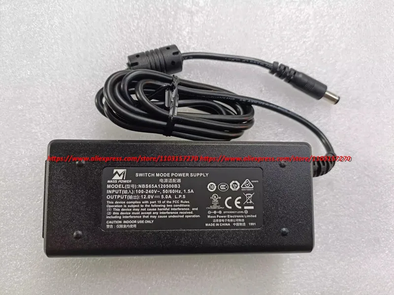 Original 12.0V 5.0A 60.0W NBS65A120500B3 AC Adapter For MASS POWER SWITCH MODE Power Supply Charger 5.5x2.1mm Genuine