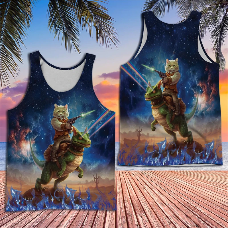 

Cartoon Cute Animal Cat Graphic Tank Top For Men Clothes Harajuku Fashion Galaxy Cat Vest Hawaiian Animal Cats Waistcoat Boy Tee