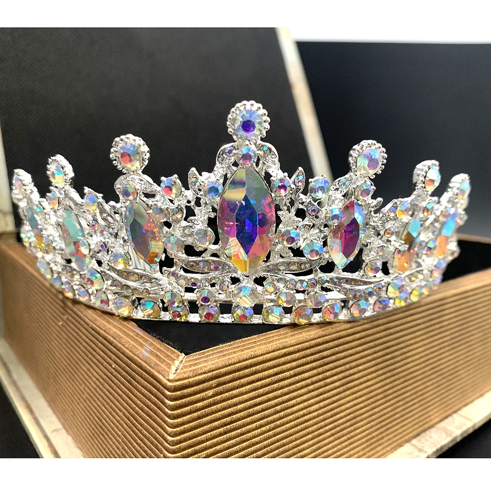 Accessori per capelli da sposa da sposa colore argento AB corona di cristallo lega diamante moda donna copricapo atmosferico di fascia alta Tiara