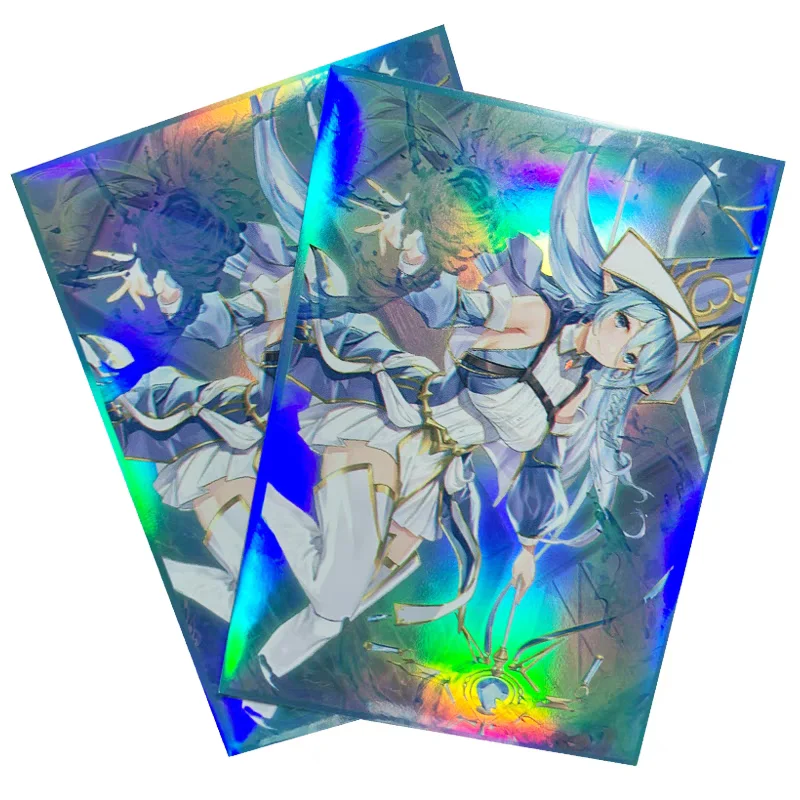 50개/팩 유희왕! 사원의 요술사 카드 슬리브 Yu-Gi-Oh! TCG OCG 트레이딩 카드 홀로그램 샤인 프로텍터 케이스 커버