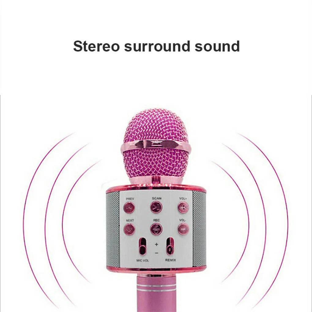 Wireless Karaoke Microphone Bluetooth Handheld Portable Speaker Home KTV Player with Dancing LED Lights Record Function for Kids